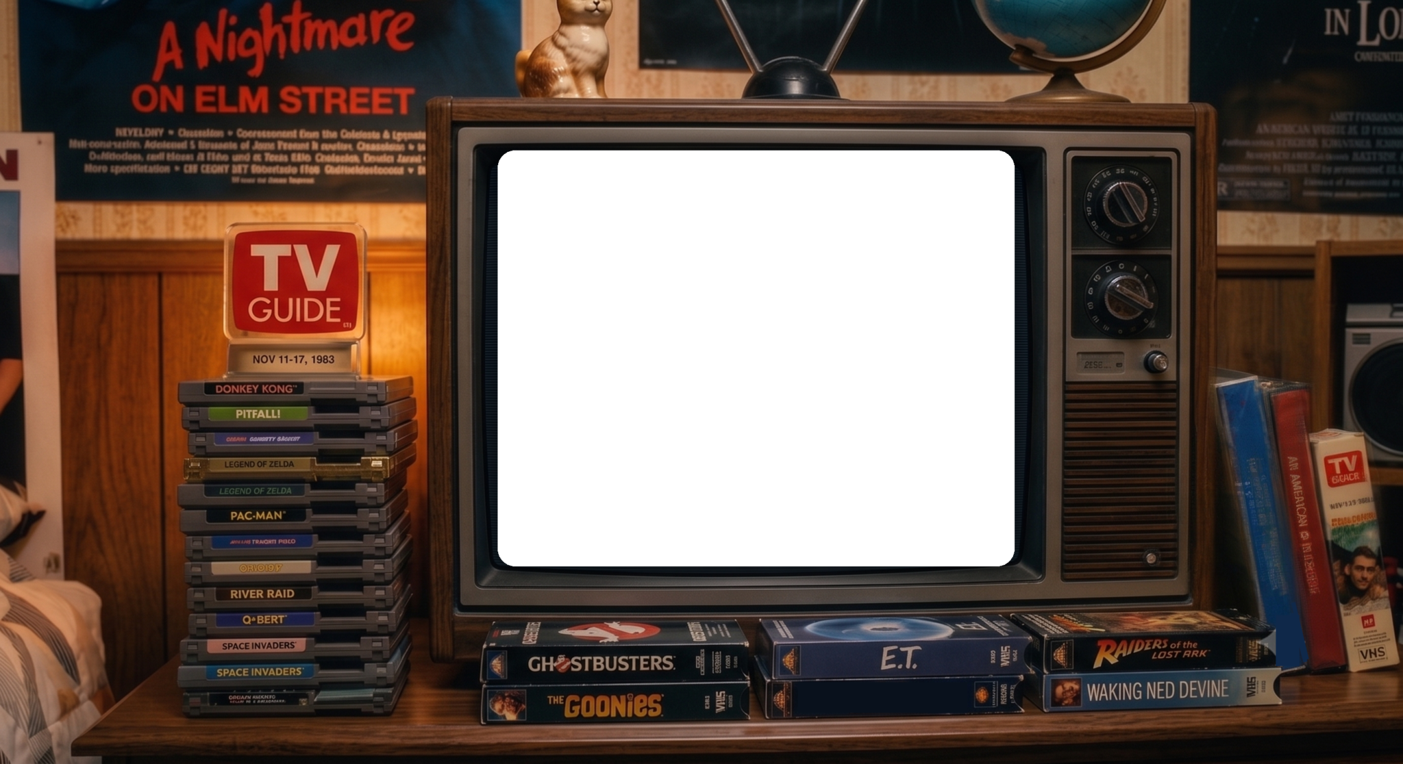 Close up of the CRT screen playing the reel